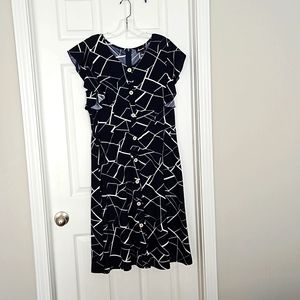Navy Blue and white Tea Length Dress XL